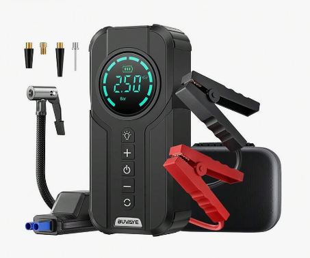 Ultimate 4-in-1 Car Essential: Jump Starter, Air Pump, Power Bank &amp; Flashlight!